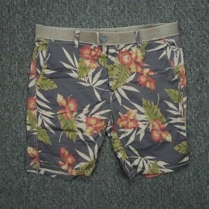 VINTAGE Jet Lag Shorts‎ Mens 34 Blue Floral Hawaiian Chino Stretch Belted